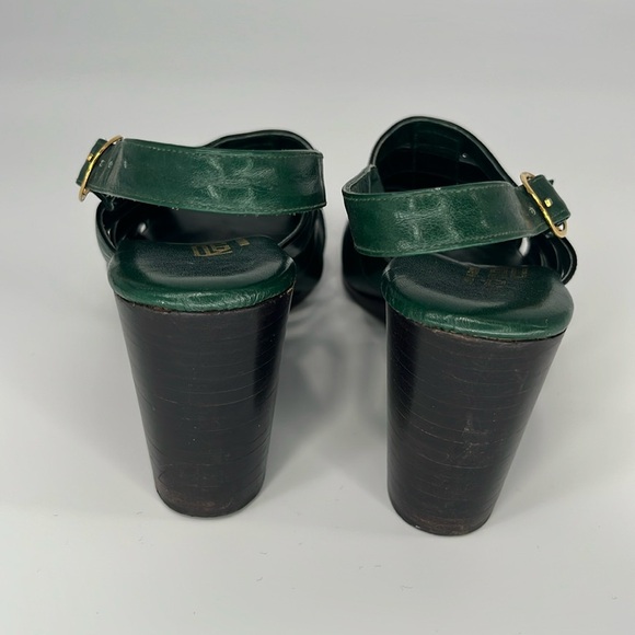 Vintage 70s Rodan Stacked Wedge Sandals in Green Leather Size 5 1/2 - Picture 6 of 13